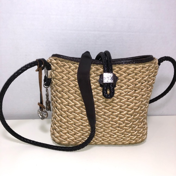 Brighton Handbags - Brighton Raffia/Straw Woven Leather Crossbody Shoulder Bag